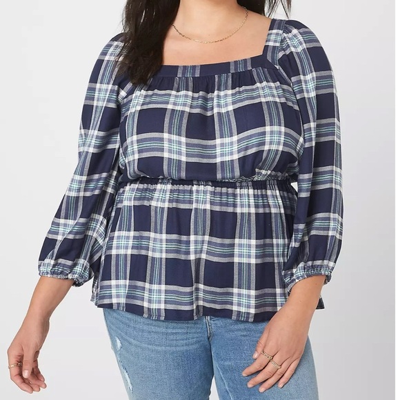 Lane Bryant Tops - Lane Bryant Classic Medium-Sleeve Square-Neck Peplum Blouse
